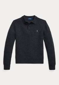TEXTURED WOOL-COTTON POLO-COLLAR SWEATER - Πουλόβερ - dark granite heather