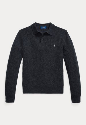 TEXTURED WOOL-COTTON POLO-COLLAR SWEATER - Jumper - dark granite heather