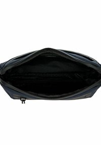 Borsa blu navy con apertura con cerniera, caratterizzata da un interno liscio con tasche organizzative. L'esterno presenta un tessuto resistente e dettagli hardware eleganti.