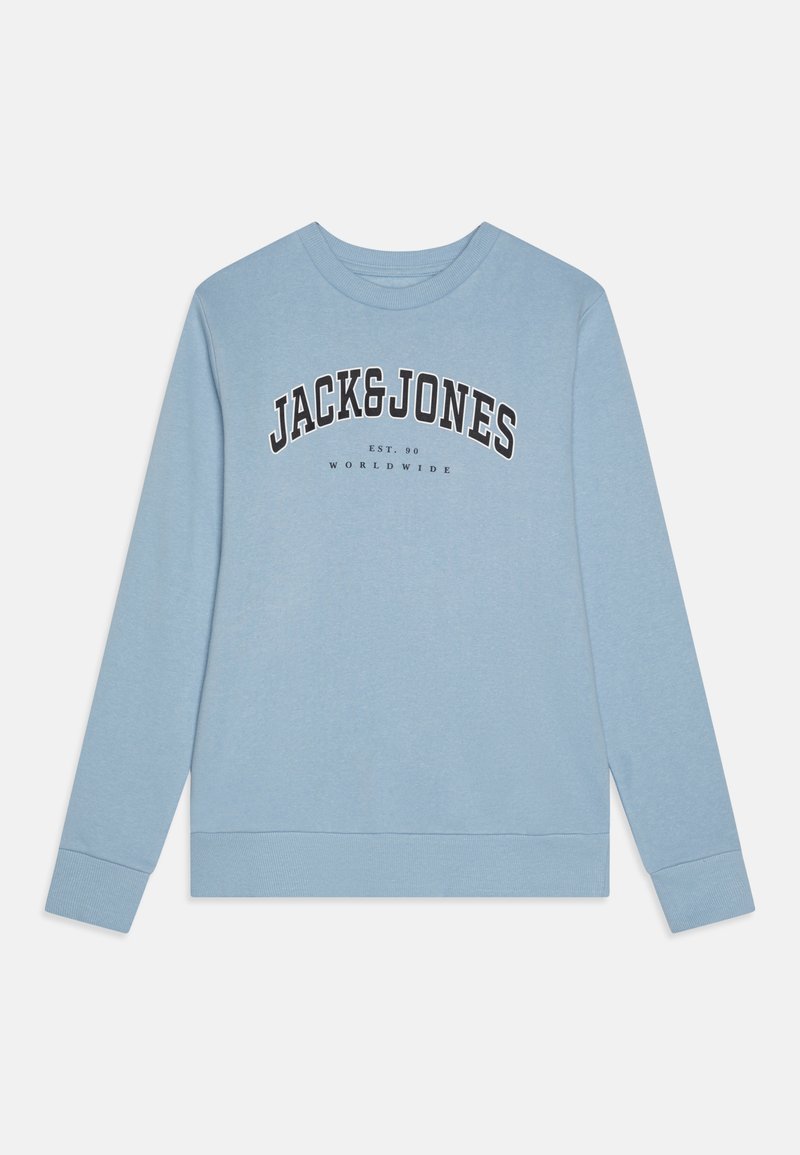 Ljusblå sweatshirt i bomull. Har långa ärmar, rundad halsringning och svart textlogotyp över bröstet. Ribbad mudd och nederkant.