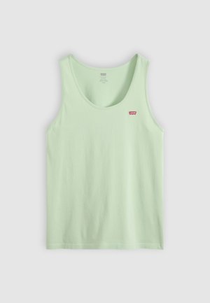 Canotta in cotone senza maniche Levi's verde chiaro con scollo a U e piccolo logo rosso Levi's sul petto sinistro.