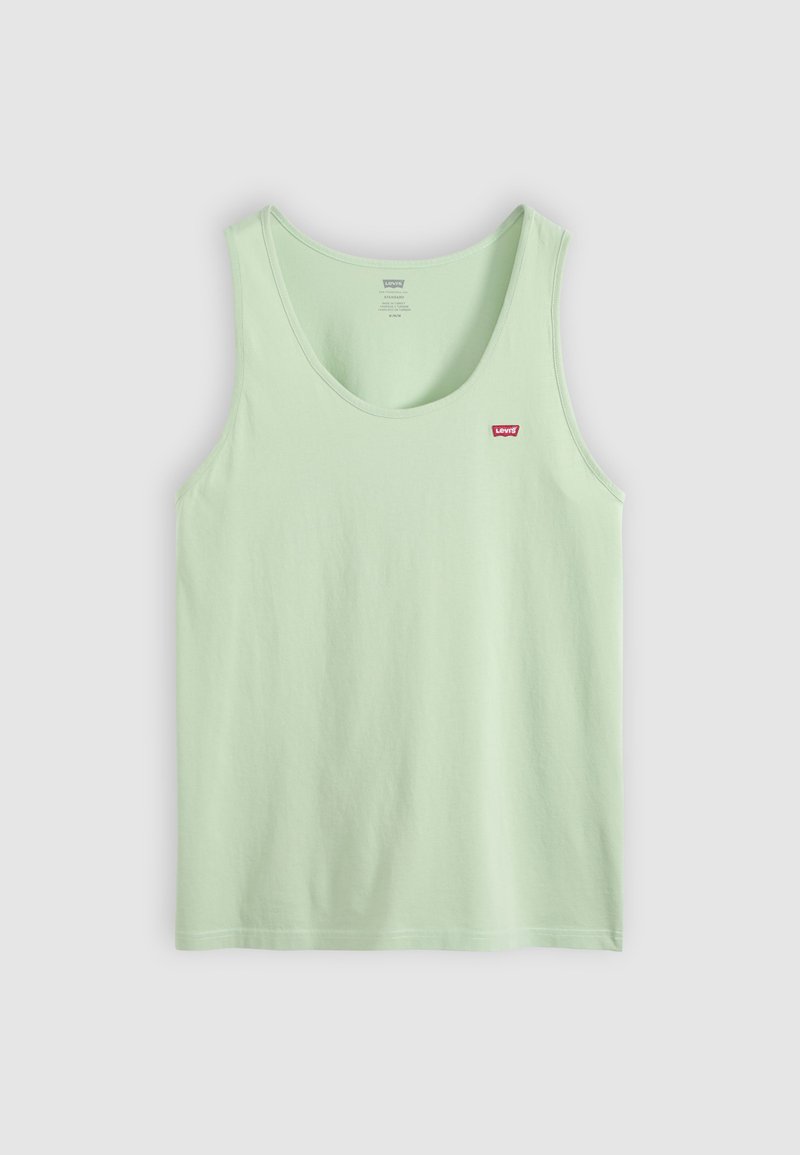 Lichtgroene Levi's mouwloze katoenen tanktop met ronde hals en klein rood Levi's-logo op de linkerborst.
