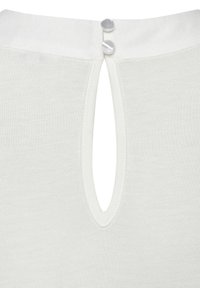 Top bianco lavorato a maglia con apertura a chiave sul retro, rifinito con due bottoni rotondi chiari. Texture liscia con una forma aderente.