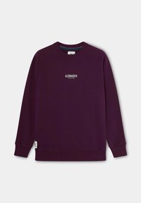 Sudadera de cuello redondo de un color púrpura oscuro, con mangas largas, puños y dobladillo acanalados, y el texto blanco "ALTONADOCK it's your way" en el pecho.
