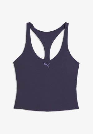 Tumesinist värvi sportlik treeningspiraal seljaosaga, millel on ees keskel helelilla Puma logo, mõeldud sportimiseks.