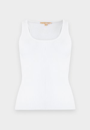 Άσπρο ριμπ πλεκτό τοπ χωρίς μανίκια με στρογγυλή λαιμόκοψη και εφαρμοστή σιλουέτα.