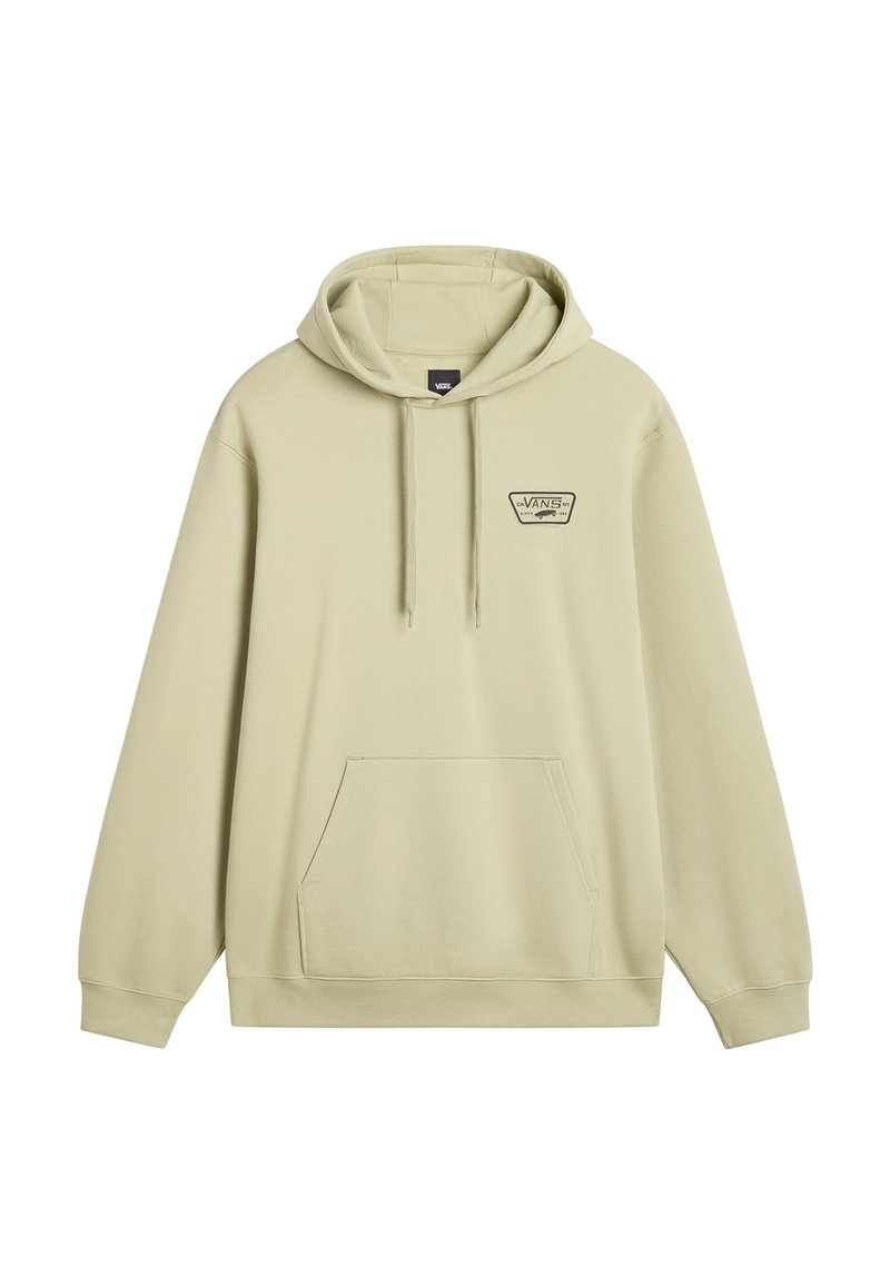 Sudadera verde claro hecha de un tejido suave, con un bolsillo frontal, capucha con cordón y pequeño logo negro de Vans en el pecho.