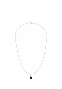 Strieborný náhrdelník s príveskom v tvare slzy s fialovým drahokamom. Ľahký dizajn s jednoduchým zapínaním.