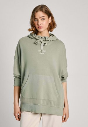 Felpa oversize verde chiaro con cappuccio regolabile, tasca a marsupio, polsini a coste e ricamo con la scritta "PEPE JEANS LONDON" sul davanti.