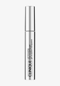 Tubo cilindrico argentato con un tappo a vite, etichettato "Clinique Just Browsing Clear Sculpting Gel" in testo nero. Superficie liscia e riflettente.