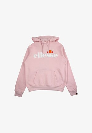 Sweat à capuche rose en matériau doux, avec une poche avant, une capuche à cordon de serrage, et un logo blanc avec un accent rouge et orange.