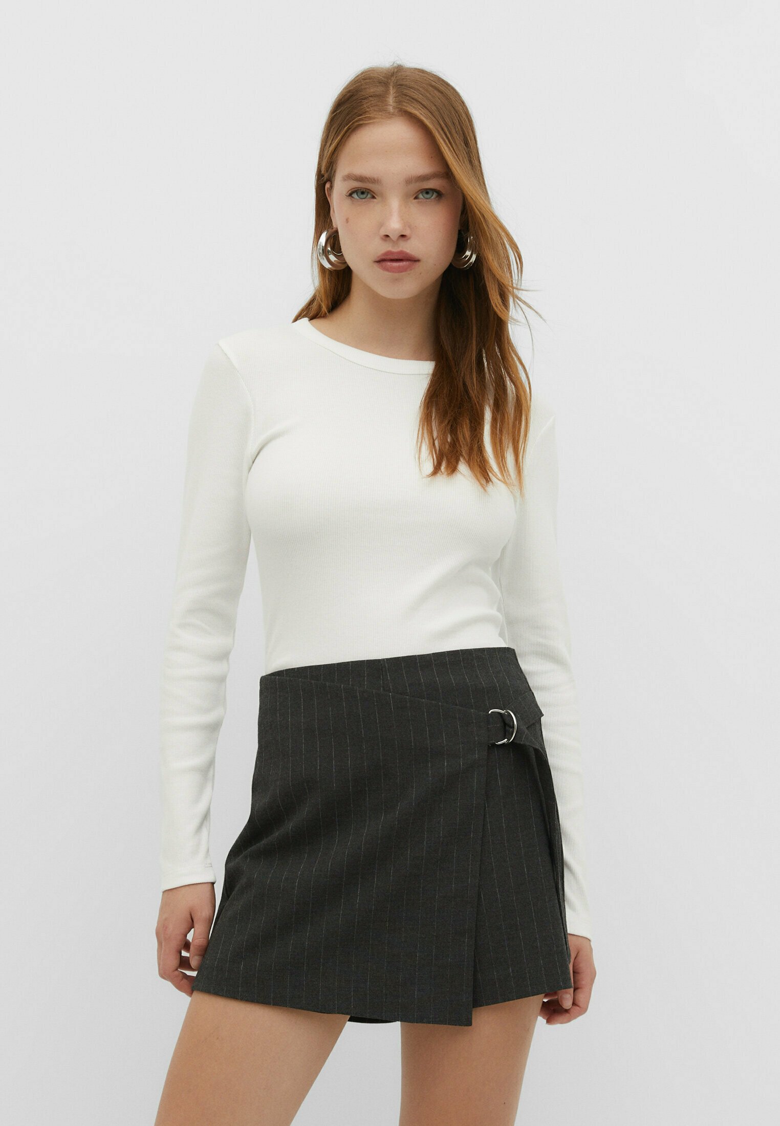 Haut Manches Courtes Rayé Blanc Et Noir STRADIVARIUS Taille XL - Occasion Très Bon état - Coton