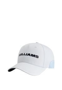 Biała czapka bejsbolowa z czarnym logo "WILLIAMS" z przodu, zakrzywionym daszkiem i jasnoniebieskimi akcentami po bokach. Gładka faktura materiału.