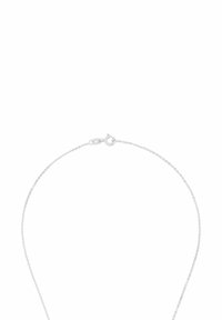 Collar de cadena de plata con un diseño delicado, que presenta pequeños eslabones y un cierre de langosta. Textura suave y forma minimalista.