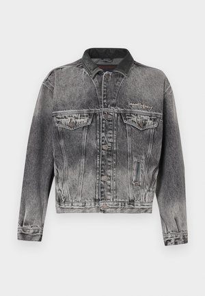 Tumesinist pestud teksajakk klassikalise disainiga, millel on nahast krae, kaks rinnataskut ja metallnööbid. Pehme tekstuur.