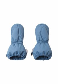 Niebieskie wodoodporne rękawiczki z elastycznymi mankietami, ocieplaniem i gładkim materiałem zewnętrznym; zaprojektowane dla ciepła i komfortu w zimnych warunkach.