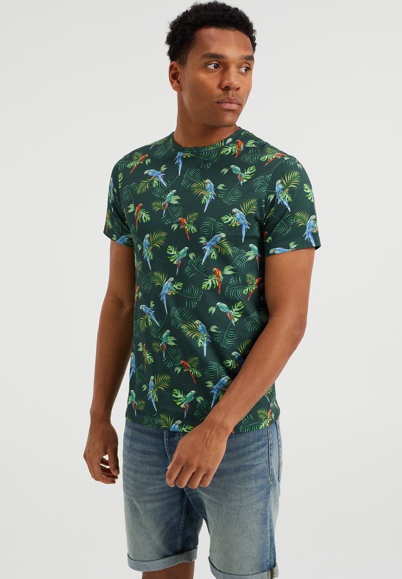 Herren T-Shirts basic | WE Fashion T-Shirt print green/grün - QZ83603 Herren T-Shirts basic | WE Fashion T-Shirt print green/grün - QZ83603