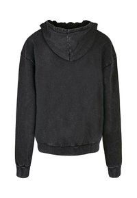 Haut à capuche noir en tissu doux et texturé, au design surdimensionné et à capuche froncée. Dispose de poignets et d'un ourlet côtelés, sans détails sur le devant.