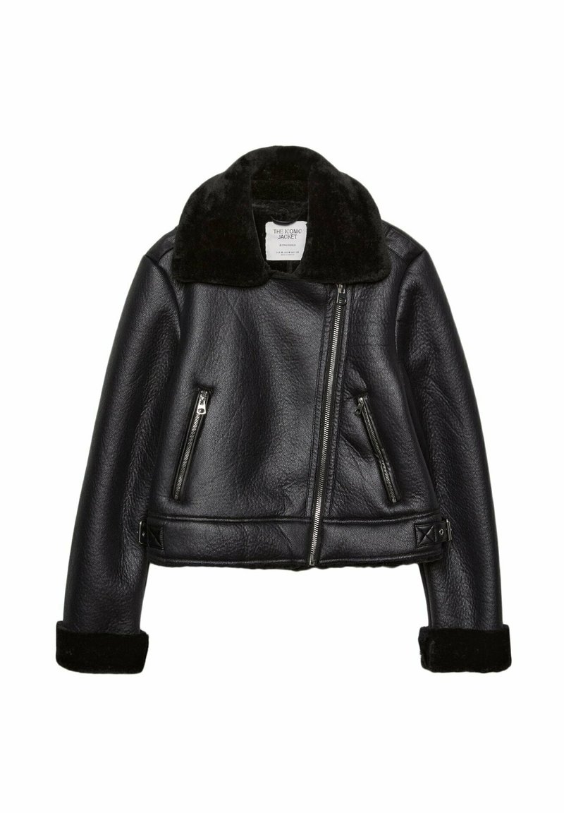 Stradivarius Imitatieleren jas zwart