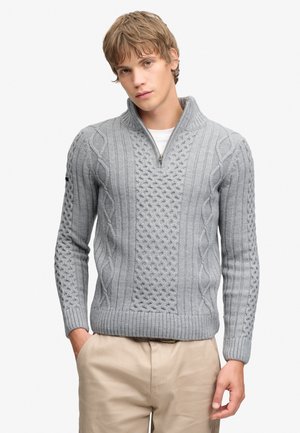 Superdry & Co, SUPERDRY SWEATSHIRT JACOB CABLE HALF ZIP KNIT - Jumper - mid grey