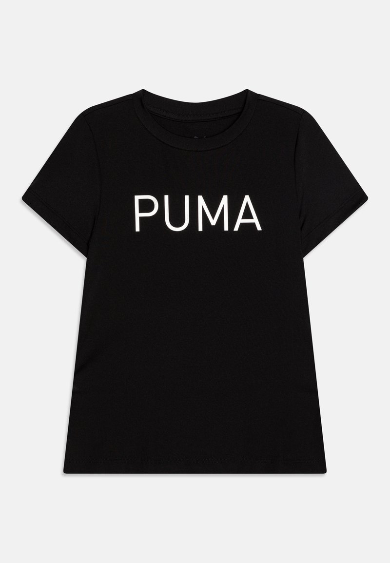Juodos medvilnės marškinėliai trumpomis rankovėmis ir apvaliu iškarpymu. Šventraščio centre puikuojasi ryškus baltas "PUMA" logotipas, lygus audinys, tiesus apdaila.