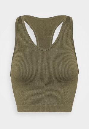 LIFESTYLE SEAMLESS HALTER TANK - Topper - deep moss chevron