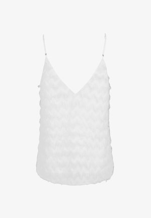 Top bianco senza maniche con scollatura a V, caratterizzato da un motivo a onde testurizzato e spalline sottili regolabili. Realizzato in tessuto leggero.