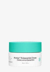 White cylindrical container with a turquoise lid, labeled “Protini™ Polypeptide Cream” in black text, 15 ml size.