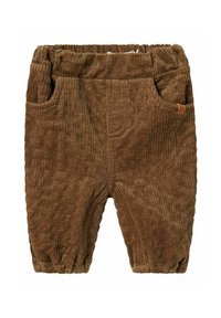 Bordeaux corduroy broek met een geribbelde textuur, voorzien van een elastische tailleband, zijzakken en gathered manchetten voor een casual pasvorm.