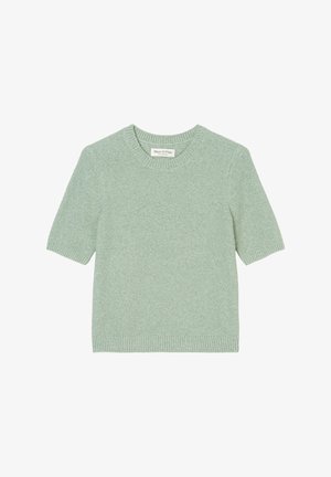 Lühikeste varrukatega, helesinine sviiter pehmest kangast, ümarate krae ja soonikkoesäärega. Minimalistlik disain varjatud tekstuuriga.