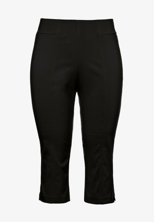 Zwarte cropped broeken met een gladde textuur, ontworpen met een hoge taille en zijzakken, met rechte pijpopeningen.