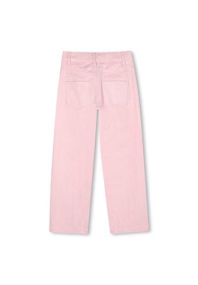 Jeans rosa chiaro con taglio dritto, dotati di due tasche posteriori e passanti per cintura, realizzati in denim.