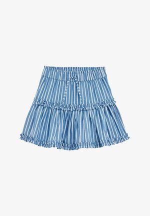 Zila un baltā svītraina svārku, ar drāšu apakšmalu, elastīgu vidukļa joslu un saites auklu priekšā. Izgatavots no viegla auduma.