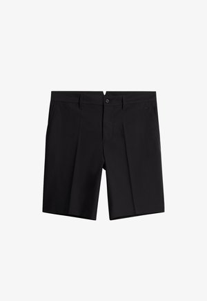 Svarta shorts gjorda av lättviktsmaterial; har en rak passform, två framfickor och en framknäppning med dragkedja och knapplås. Minimal märkning.