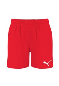 Piros sportnadrág rugalmas derékkal és egy kis fehér Puma logóval az alsó jobb oldalon. Sima, könnyű anyag.