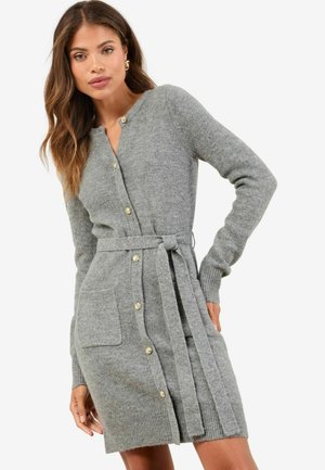 REGULAR FIT - MINI BELTED BUTTONED LONG SLEEVE - Stickad klänning - grey