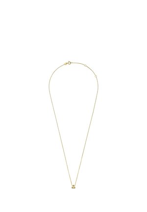 Fijne gouden kettink halsketting met een kleine Libra sterrenbeeld hanger op een witte achtergrond.