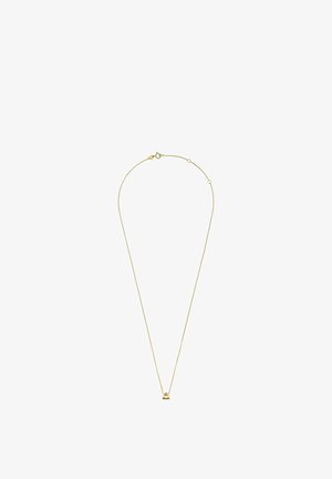 Fijne gouden kettink halsketting met een kleine Libra sterrenbeeld hanger op een witte achtergrond.