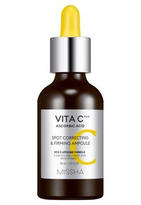 Flacon compte-gouttes en verre brun avec un capuchon argenté, un compte-gouttes jaune et une étiquette blanche avec un texte noir et un cercle jaune. Contient 30 ml de produit.