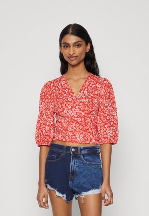 ONLPELLA 3/4 WRAP - Langærmet T-shirt - hot coral