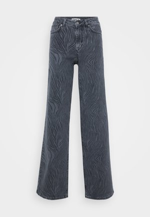 Jeans a gamba larga in denim grigio scuro con un motivo a strisce zebra testurizzato, cinque tasche e chiusura con bottone.