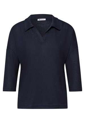 Haut en tricot bleu marine avec manches trois-quarts, col ouvert et texture côtelée, marqué Street One.