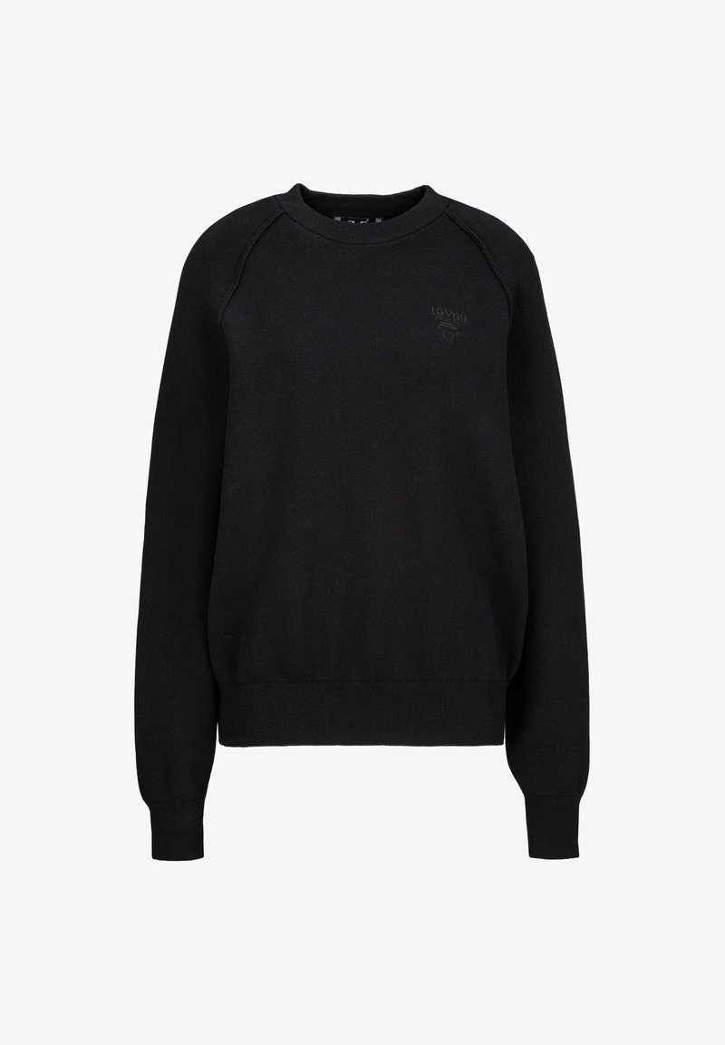 Schwarzer Sweatshirt aus Baumwollmischung mit Rundhalsausschnitt, langen Raglanärmeln und gerippten Bündchen und Saum. Dezentes Logosymbol auf der Brust.