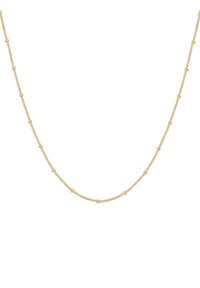 Collier en chaîne de couleur or avec de petites perles rondes espacées uniformément le long d'un design de maillons délicat, créant une apparence texturée.