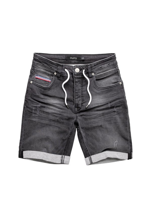 STYLISCHE BERMUDA MIT KORDELZUG UND USED-WASCHUNG - Jeans Shorts - schwarz