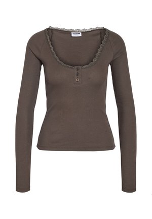 Noisy May, NMMAYA L/S LACE HENLEY TOP NOOS - T-shirt à manches longues - chocolate brown