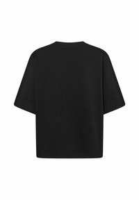 Sort kortærmet t-shirt med en afslappet pasform, rund halsudskæring og glat tekstur. Ingen grafiske designs eller accenter synlige.