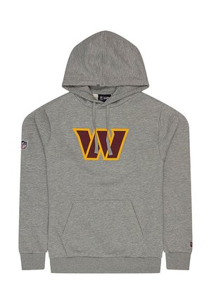 Grijze hoodie met een voorzak, voorzien van een gele en kastanjebruine "W" logo. Inclusief een capuchon met trekkoord en ribgebreide manchetten en onderrand.