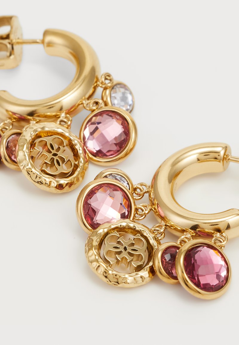 Boucles D’oreilles Goutte Perles Résine – Fuchsia Transparent, Acier Doré, Clous