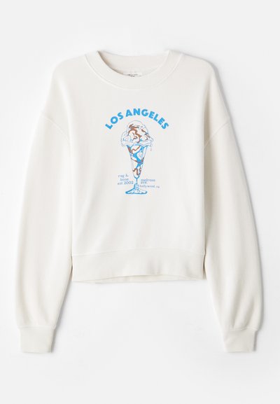 Cream-colored sweatshirt with a cropped design, featuring a blue ice cream graphic and "LOS ANGELES" text in bold at the center.